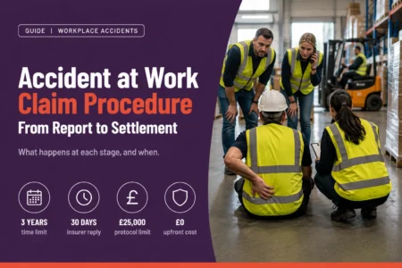 Warehouse worker with a back injury speaking with colleagues who are recording incident details for the Accident at Work Claim Procedure.
