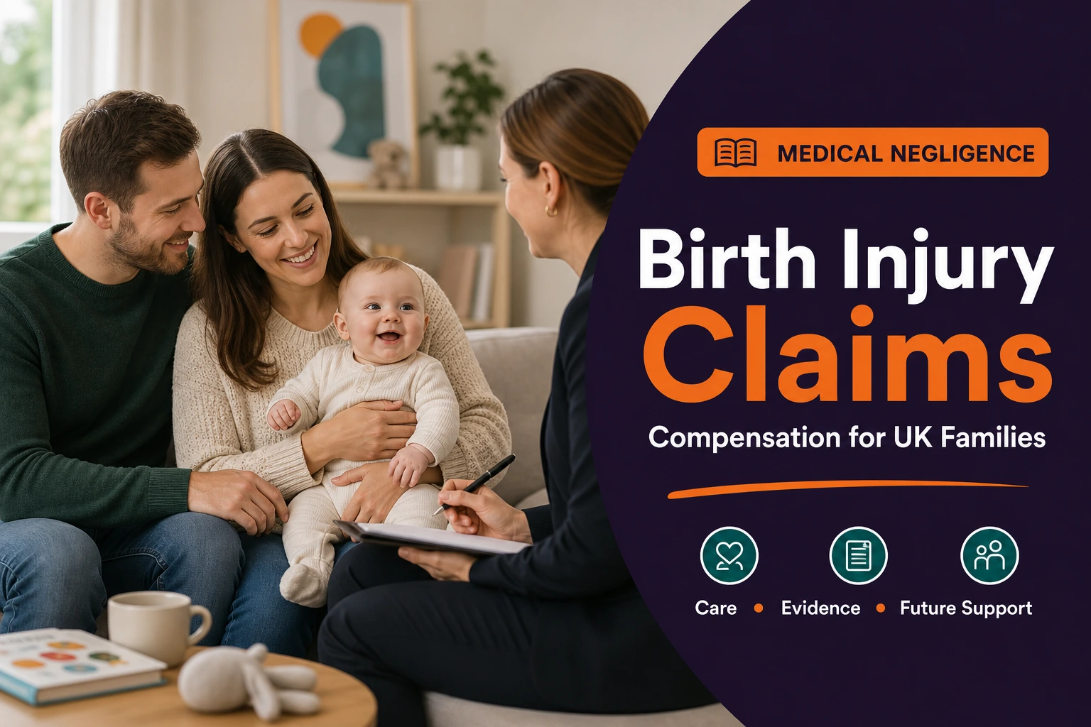 Birth injury claims support for UK parents discussing compensation and their baby’s future care with a legal professional.