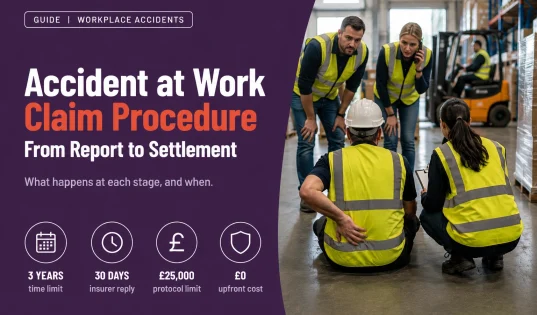 Warehouse worker with a back injury speaking with colleagues who are recording incident details for the Accident at Work Claim Procedure.