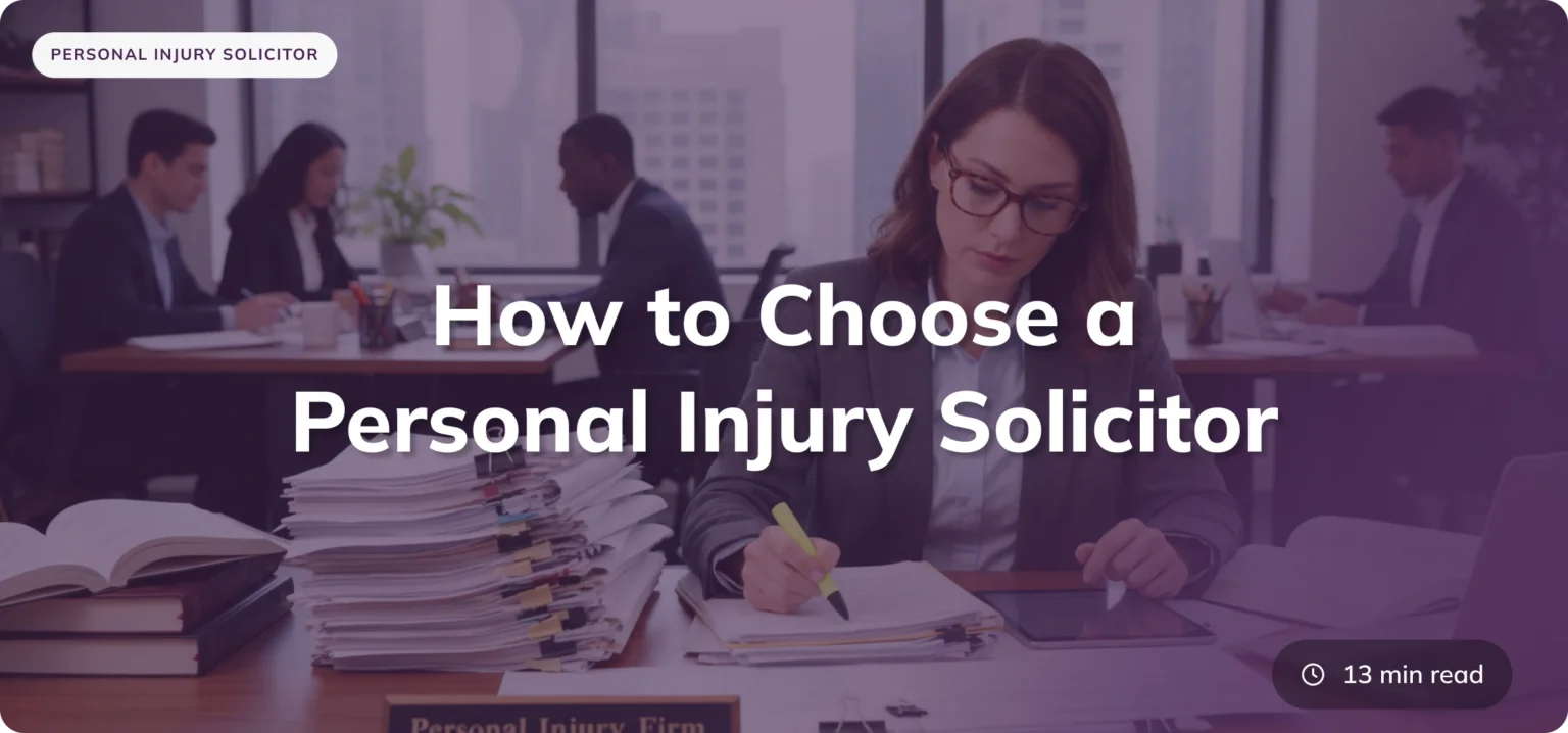 Personal injury solicitor working on legal paperwork at a law firm
