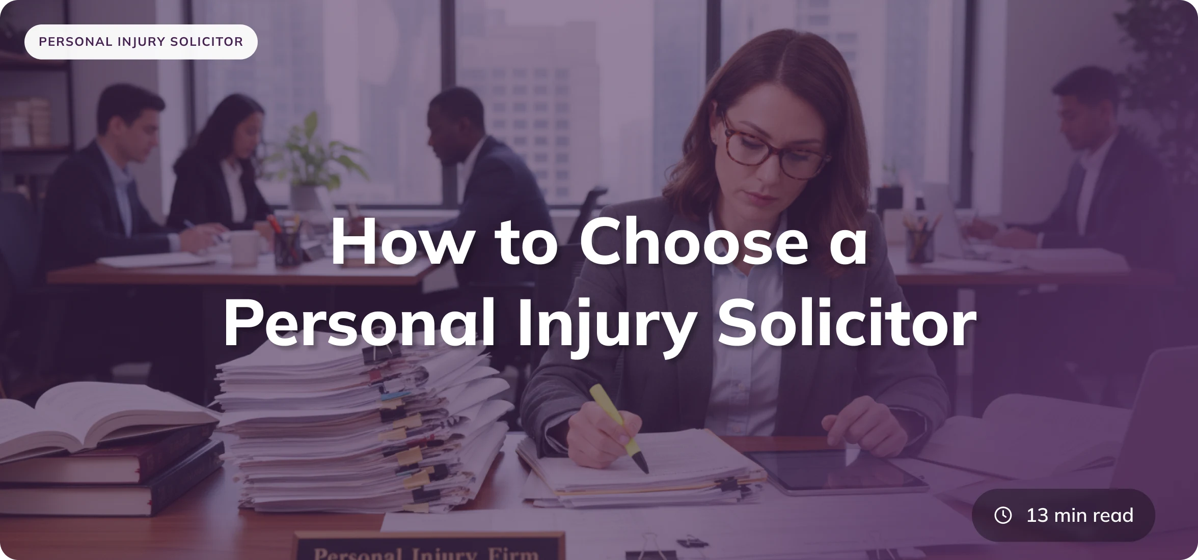 Personal injury solicitor working on legal paperwork at a law firm