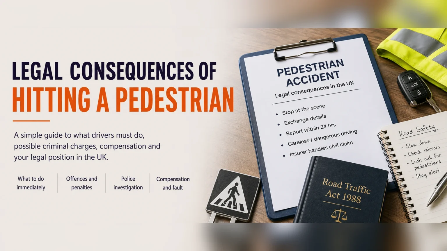 Legal consequences of hitting a pedestrian in the UK, including driver duties, penalties, police investigation, and compensation.