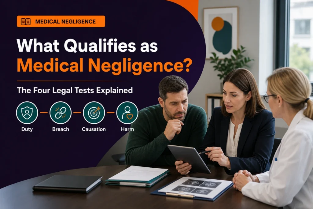 What qualifies as medical negligence explained through a consultation reviewing duty, breach, causation and harm.