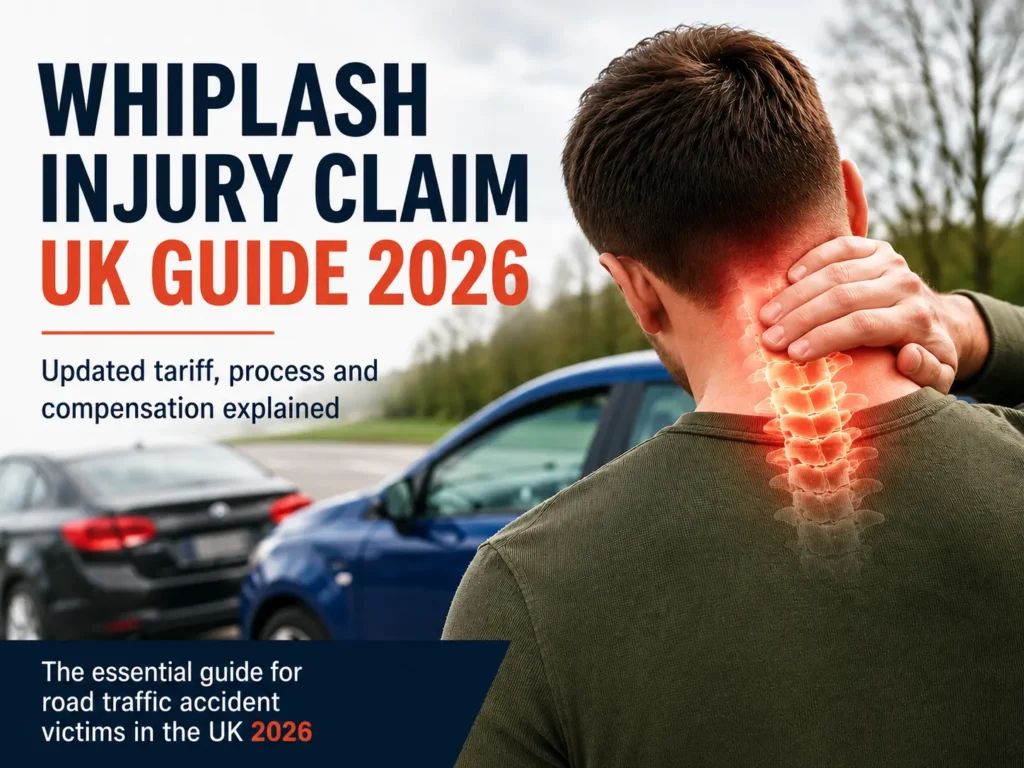 Person holding their neck after a road traffic accident illustrating a UK whiplash injury claim guide for 2026, including compensation, tariff updates and the claims process.