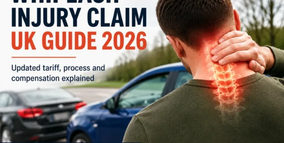 Person holding their neck after a road traffic accident illustrating a UK whiplash injury claim guide for 2026, including compensation, tariff updates and the claims process.